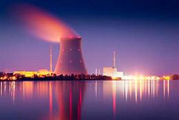 Nuclear power plant at night