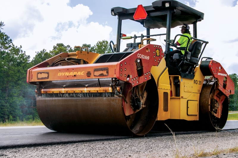 Roller compacts paved section of US Highway 280