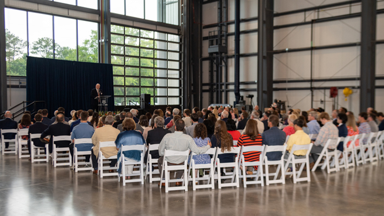 Christopher B. Roberts, dean of engineering, speaks at the dedication of Auburn's $22 million Advanced Structural Engineering Lab.