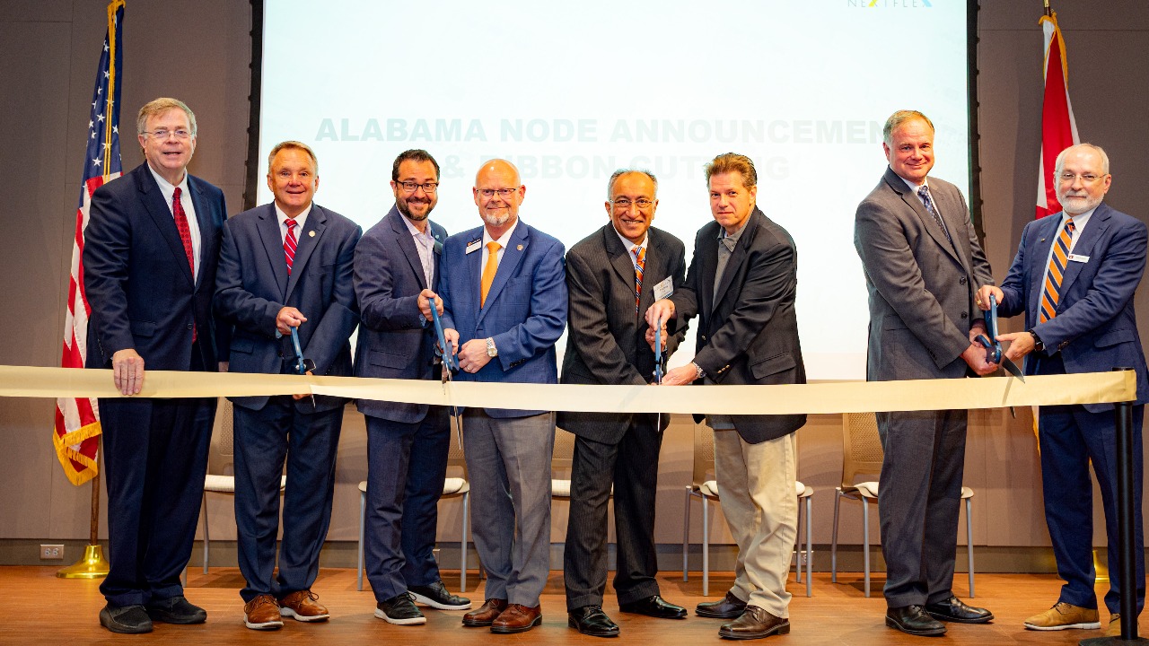 A ribbon cutting ceremony for NextFlex's Alabama node.