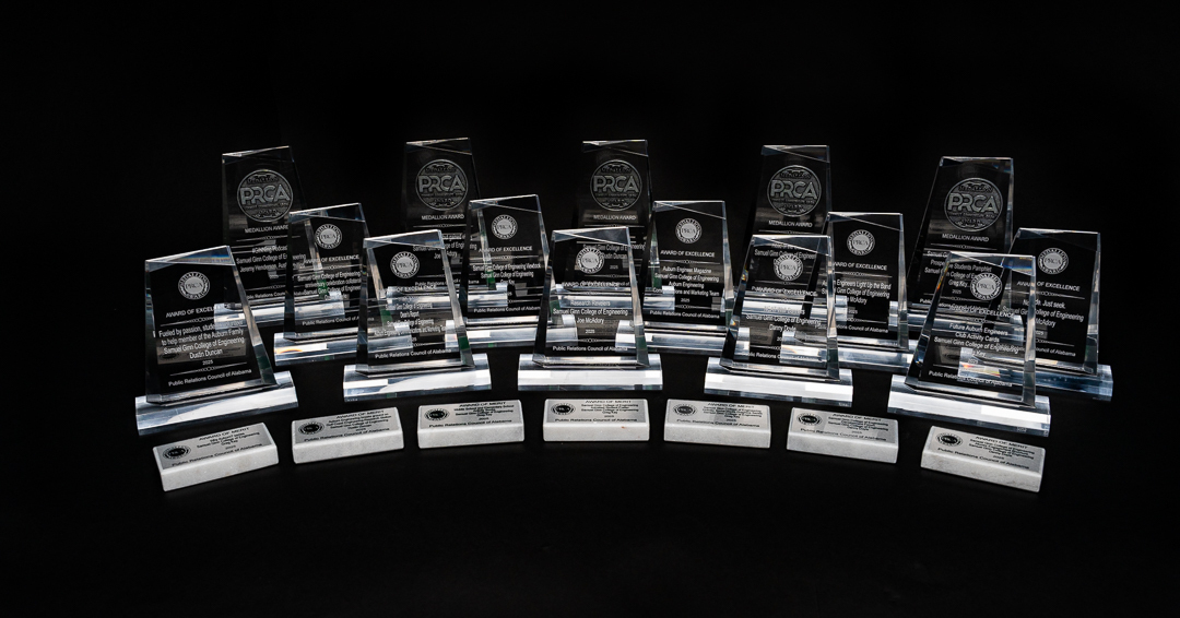 Students drop their contraptions from a ramp in Jordan-Hare Stadium.