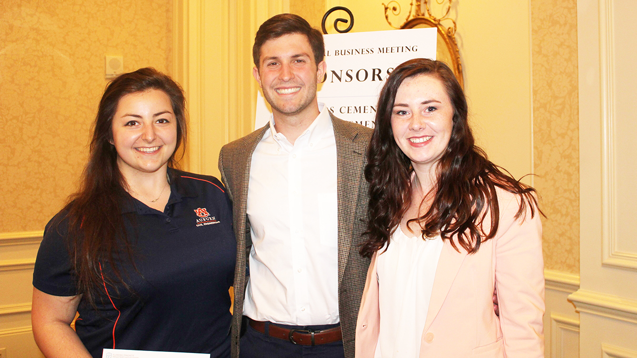Emily Elia, Austin Chandler and Kelly Turner were each awarded scholarships by the Alabama Concrete Industries Association