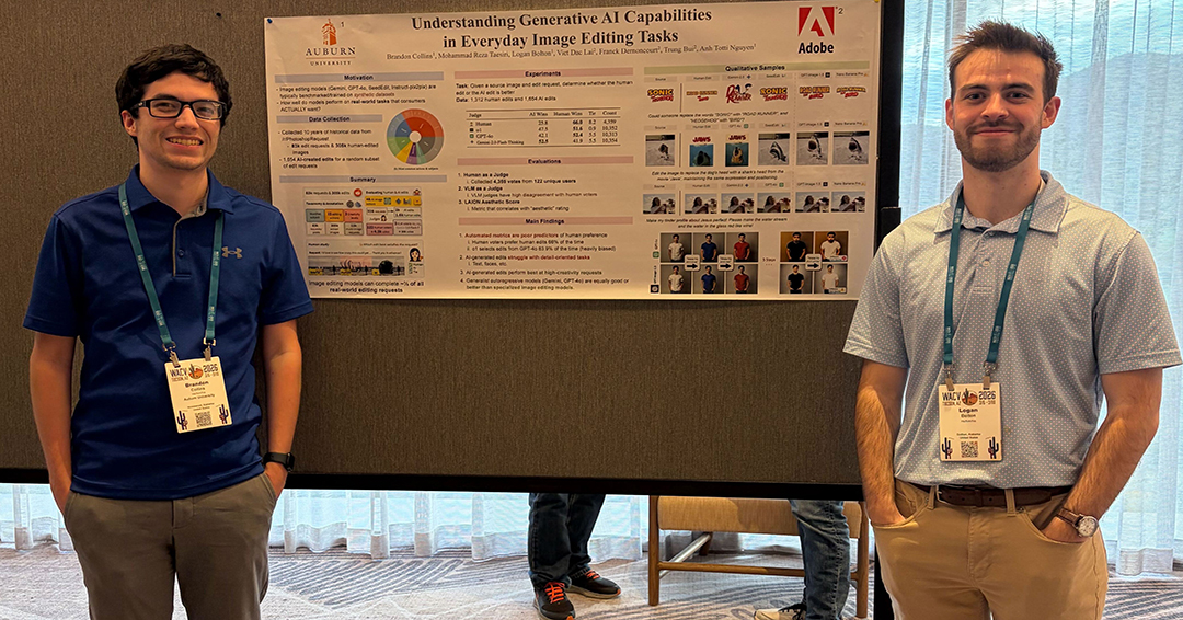 Huaguo Zhou standing outdoors near a pedestrian crossing sign on a university campus.