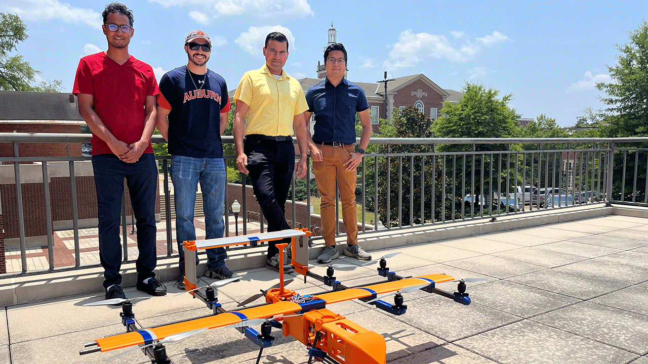 Team members representing the VSDDL are, from left, Rajan Bhandari, Anthony Comer, Assistant Professor Imon Chakraborty and Stefanus Harris Putra.