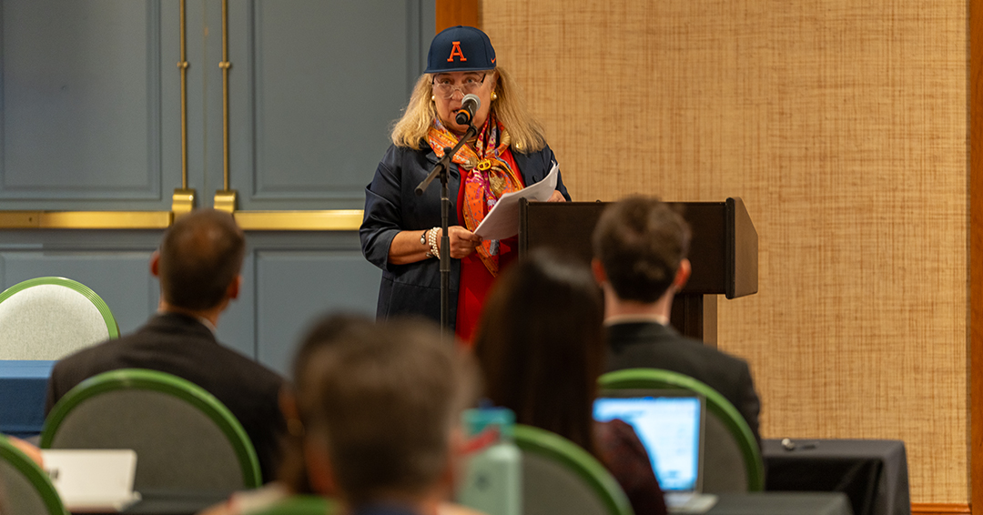 U.S. Department of Transportation Assistant Secretary for Research and Technology Seval Oz addresses transportation leaders during the 2026 CUTC Summer Meeting, hosted by Auburn Engineering’s Auburn University Transportation Research Institute.