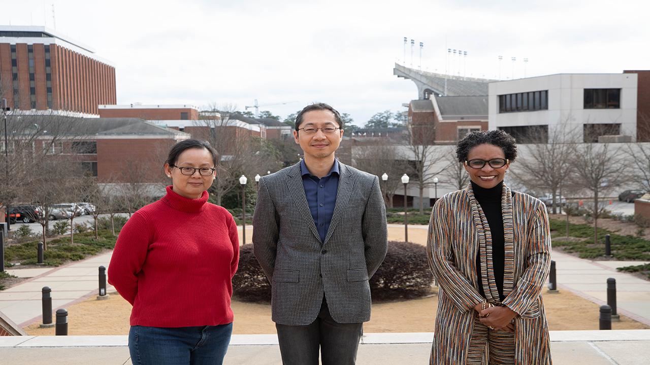 From left to right: Chih-hsuan Wang, professor in the Department of Educational Foundations, Leadership and Technology; Peter Liu, assistant professor in the Department of Industrial and Systems Engineering; and Melody Russell, alumni professor of science education in the Department of Curriculum and Teaching, have teamed up to develop an innovative AI curriculum for high school students from underserved school districts in the State of Alabama.