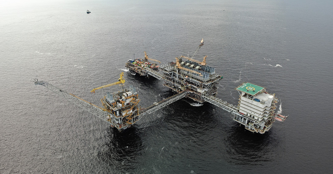An oil rig off of the coast of Angola.