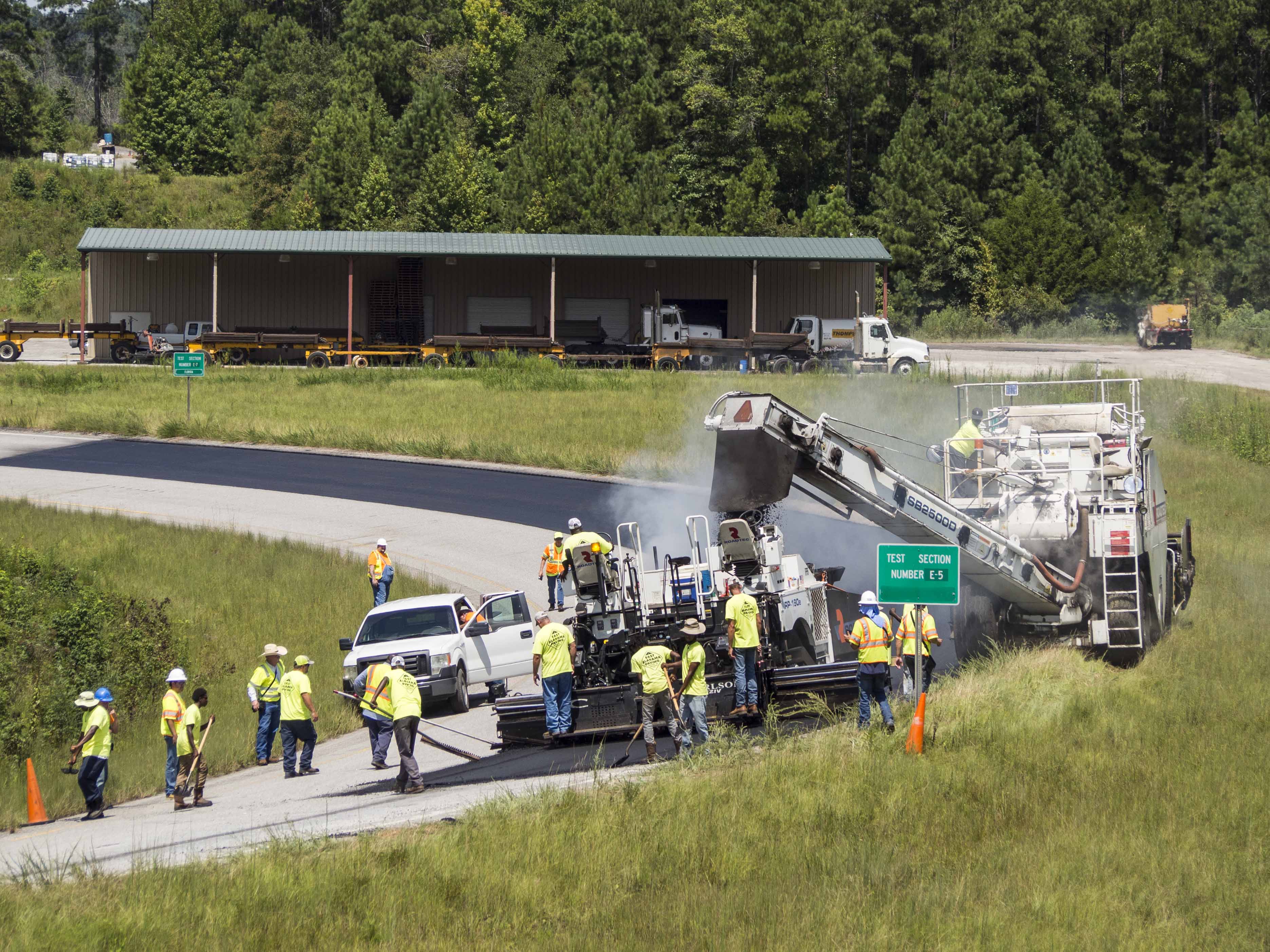 Section E5A is paved on the east curve of the Test Track.