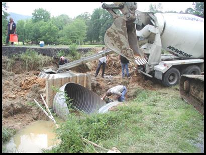 CR 43 pouring flowable fill from redi mix truck