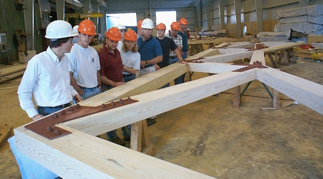 Students touring Structural Wood Systems